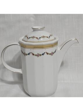 Tirschenreuth Bavaria Germany Porcelain Coffee Pot Floral Garland Gold Trim w Li
